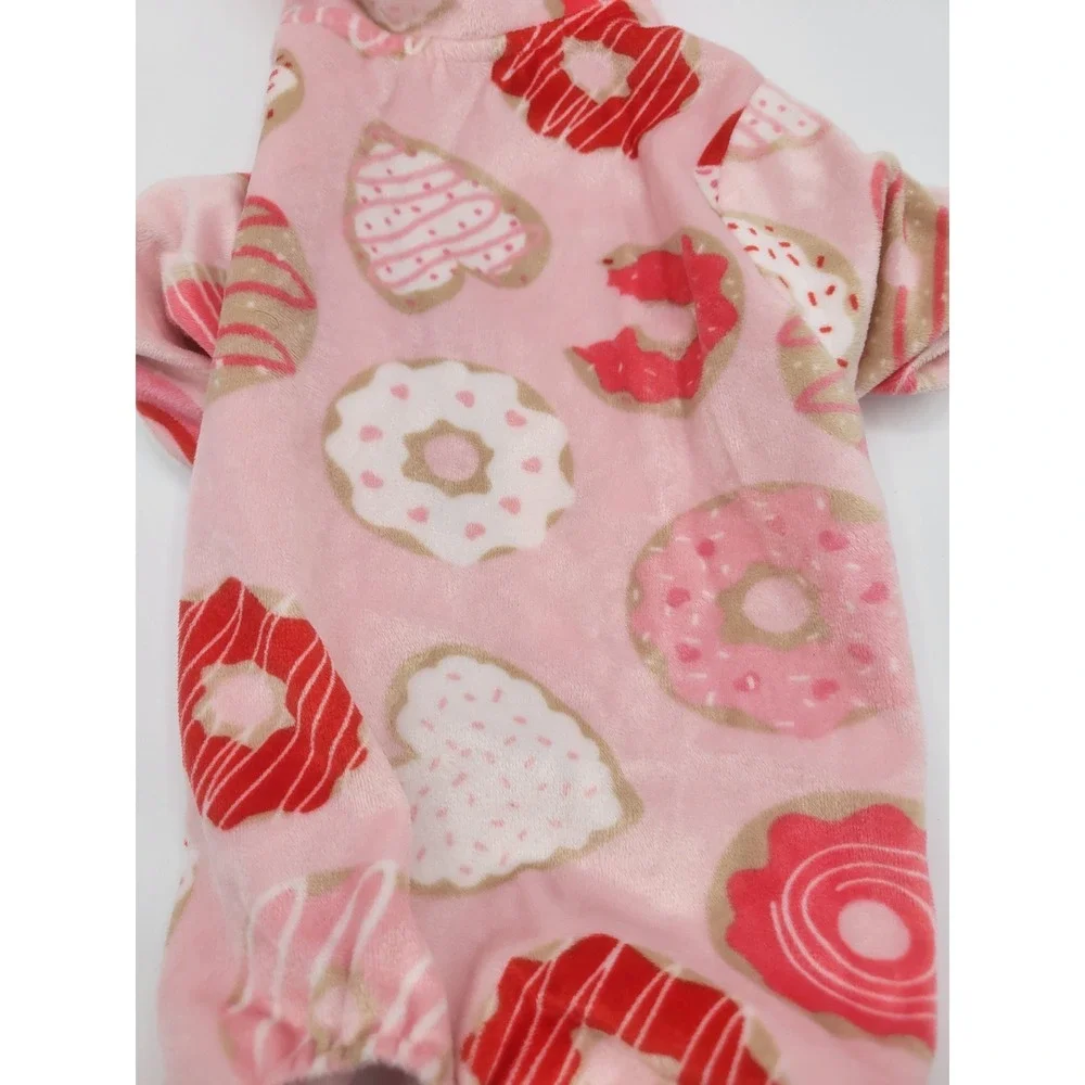 Berkshire Blanket Pink Donut Heart Fleece Dog Pajamas XS Snap Closure PJs‎